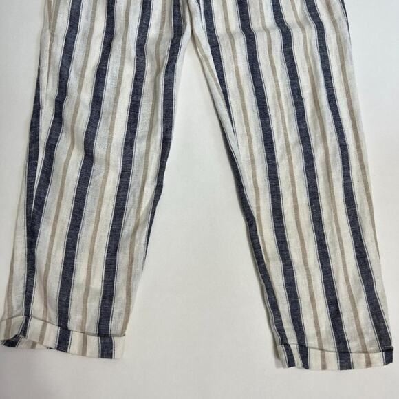 Love Tree Linen Blend Navy Cream Striped Pants Tie Front Size S - Picture 5 of 7